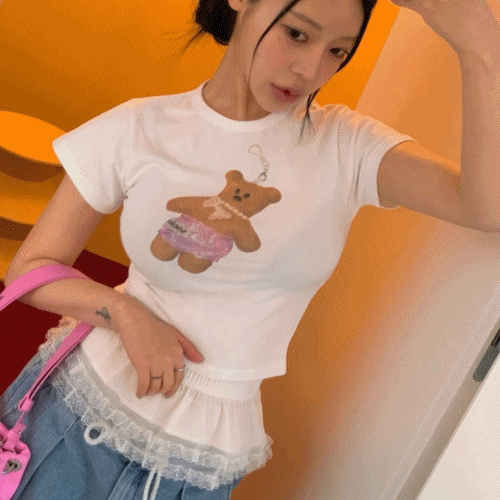 곰돌이 키링 크롭 티셔츠 (2color)